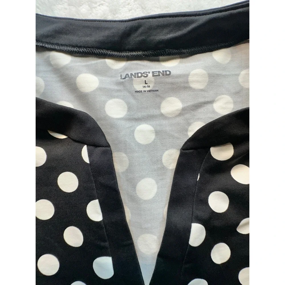 Lands End Black White Polka Dot Swim Cover Up Dress Large‎ 14-16 515396 - 6